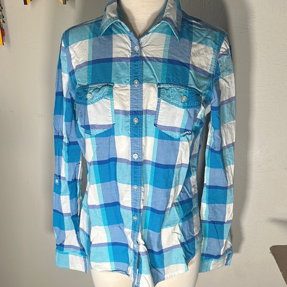 BOGO Aeropostale Blue and White Plaid Button Down Shirt